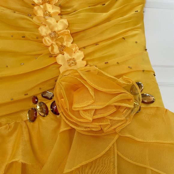 Elegant Yellow Ruffled Prom Dress - Picture 8 of 12